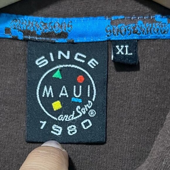 Maui and Sons Brown & Neon Green Striped Polo Shirt - Size XL, Vintage Surf - Picture 2 of 8